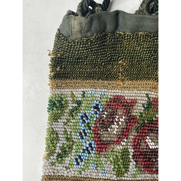 Antique Victorian Drawstring Beaded Purse 19th C. Art Nouveau Bag Glass - Picture 5 of 16